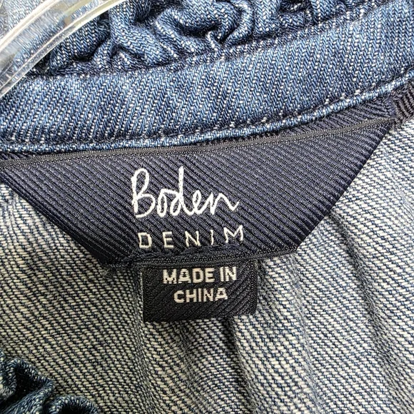 Boden Denim Tiered Midi Dress Ruffle Collar Blue US 12R - Picture 10 of 14